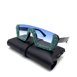 แบรนด์หรูออกแบบแว่นกันแดดกรอบผู้หญิงขนาดใหญ่แฟชั่นสูงกึ่งไม่มีขอบโล่แว่นกันแดดแว่นกันแดดเพชร - Product Image 5