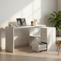 Escritorio Giratorio de Madera Blanca para Dormitorio, Escritorio Compacto para Estudio en Casa, Escritorio Moderno de Lujo Ligero para Oficina en Casa