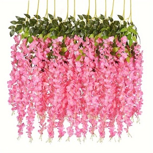 Branches de fleurs artificielles en soie glycine violette faites à la main, 110 cm, décoration suspendue pour la maison, le jardin et Thanksgiving - Product Image 5