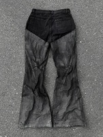 Jean en denim évasé pour homme Yingling, style vintage vieilli, patchwork, zippé, coupe bootcut, imprimé intégral, style hip-hop