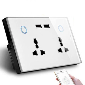 Maison intelligente Ménage 86*146 Électrique Double 2 USB Sans Fil Tuya APP Wifi UK BS Prise Intelligente avec Interrupteur tactile