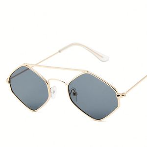 Lunettes de soleil rétro carrées polygonales pour hommes avec logo personnalisé, protection UV400, monture métallique fine pour femmes - Product Image 5