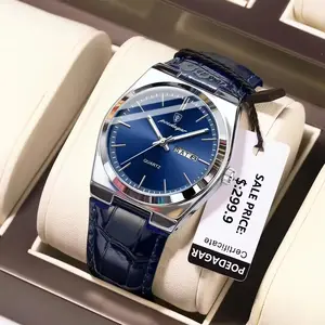 POEDAGAR 930 Luxury Watch for Men Leather Man Wristwatch Quartz Clock Waterproof Luminous Date Week Men's Watches Reloj