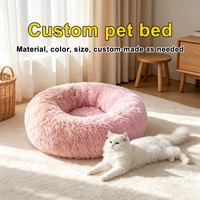 Lit pour animaux de compagnie rond en forme de beignet, personnalisé OEM, apaisant, anti-anxiété, pour chien et chat, lavable, en peluche moelleuse