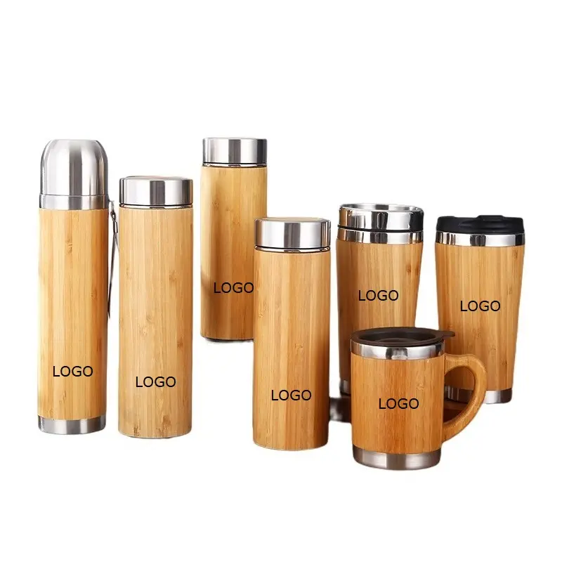 Doyoung Custom Logo Double Wall Vacuum Insulated Thermal Flask Stainless Steel Bamboo Wood Water Bottle with Tea Infuser