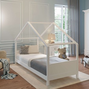 White Wooden <b>House</b>-Shaped Children's <b>Bed</b> Solid Wood Framework Bedroom Furniture For Kids Durable Disassembly - Product Image 1