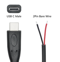 Câble USB C vers 2 broches à extrémité ouverte, 9 pouces 25 cm 5V/3A USB Type C mâle, câble d'alimentation pour équipement USB C