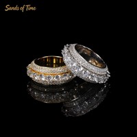 Bague interactive rotative à 5 rangs en moissanite VVS, plaquée argent sterling 925, personnalisée, style hip-hop, pour homme
