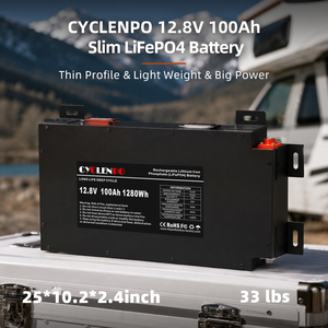 <span class=keywords><strong>Batterie</strong></span> LiFePO4 12V 100Ah ultra-mince, profil fin de 2,36 pouces, boîtier métallique <span class=keywords><strong>pour</strong></span> véhicule tout-terrain, système solaire - Product Image 1
