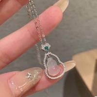 Nouveau Collier Rétro 2026 en Jade Chinois en forme de Gourde, Incrusté de Zircon, avec Calcédoine Blanche Naturelle, Ensemble Luxe Léger