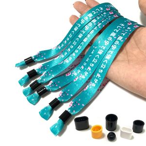 Bracelet promotionnel en ruban de polyester tissé avec fermoir en plastique et verrou de bracelet à glissière unidirectionnelle - Product Image 4