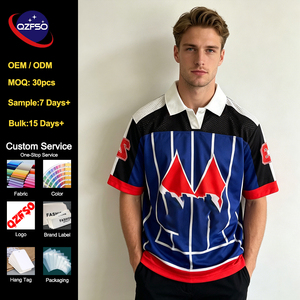 เสื้อเจอร์ซีย์แข่งรถพิมพ์ลายแบบ Sublimation ของ QZFSO Custom OEM Blockcore ทรงโอเวอร์ไซส์ สไตล์ Y2K สตรีทแวร์ คอวี ผ้าตาข่าย เสื้อยืดกีฬาสำหรับผู้ชาย - Product Image 1