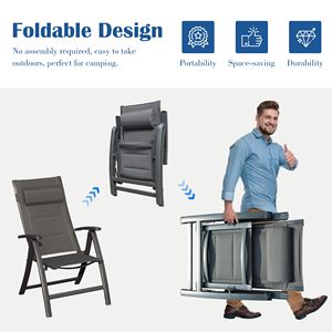 2 Pcs Outdoor Adjustable High Backrest Padded Textilene Fabric Portable Patio Folding <b>Chair</b> Reclining Camping Sun Loungers - Product Image 6