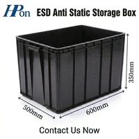 Conteneur de manutention ESD léger 600*500*350MM en plastique antistatique PP, bac de stockage SMT ESD noir 500mm à 500mm