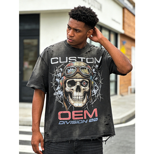 Camiseta de hombre estilo streetwear, holgada y extragrande, con estampado digital de anime personalizado, 100% algodón, con efecto vintage desgastado, estilo OEM. - Product Image 3