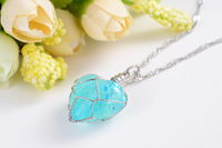 Pendentif Cœur Fluorescent Vintage pour Femme, Effet Luminescent dans le Noir avec Pierre Naturelle, Chaînes en Alliage pour la Nuit