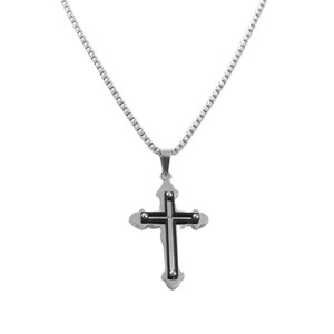 Men's Stainless Steel <b>Cross</b> Pendant Necklace Geometric Design Bezel Setting Gift Jewelry 120146 - Product Image 3