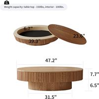 Table basse ovale moderne en MDF noyer de 43,7 pouces pour salon, mobilier de maison avec design à panneaux en bois