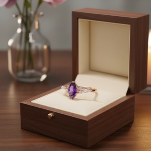 Baguette Cut Amethyst <b>Ring</b> with Pear Side Stones Unique Bridal Engagement Jewelry - Product Image 2
