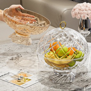 High-footed Diamond Pattern Fruit Dish With Lid And Drainer For Living Room Coffee Table Luxury Retro Style Plastic <b>Material</b> - Product Image 2
