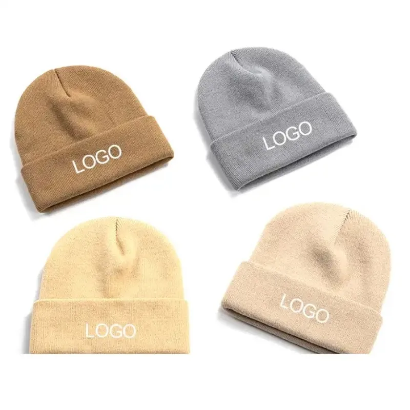 Mode OEM, bonnets d'hiver chauds en tricot acrylique unisexes pour hommes et femmes avec broderie de logo personnalisée