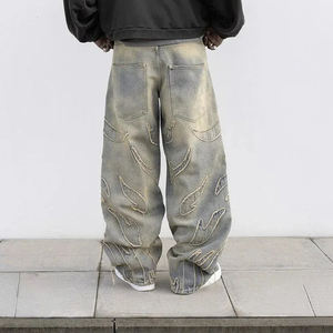 MZN мужские высококачественные хлопковые джинсы с логотипом на заказ Y2K вышивка нашивка винтажные вымытые рваные узкие заклепки в стиле хип-хоп - Product Image 4