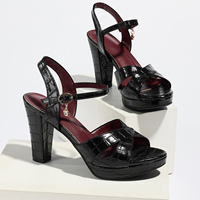 Sandales noires à plateforme pour femme avec lanières croisées, boucle à la cheville, talons hauts épais, strass, confortables, légères, sexy, pour club et bureau