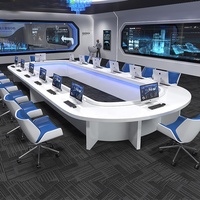 Bureau d'ordinateur de bureau design moderne personnalisé avec lumière LED nouvelles chaises et console de conférence multimédia en MDF