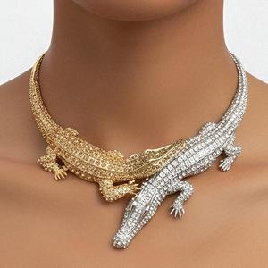 Collier ras du cou pour femme Kaimei 2026, bijoux fantaisie, animal crocodile, entièrement serti de diamants, grand collier punk pour femme, collier animal pour femme - Product Image 1
