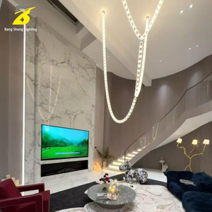 Luxury Modern Crystal Bead Chain Waterfall Chandelier Creative String Crystal LED Pendant <strong>Light</strong> for Hotel Staircase Middle - Product Image 3