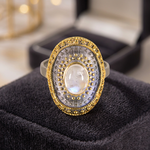Bague artisanale en pierre de lune arc-en-ciel magnifique, en argent sterling 925 plaqué or 18 carats et rhodium noir, idéale pour mariage et fête - Product Image 3