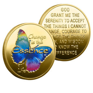 Pièce commémorative en relief exquis avec <span class=keywords><strong>proverbe</strong></span>, en métal bicolore, moulage 3D, thème papillon inspirant, philosophie de vie - Product Image 1