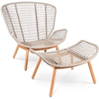Chaise de loisirs en rotin d'extérieur avec repose-pieds, ensemble de chaises à dossier tressé pour patio, balcon, jardin, villa, B&B