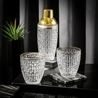 Shaker à cocktails en verre durable de 380 ml avec logo personnalisé, en acier inoxydable SS304, avec passoire intégrée, shaker à cocktails 3 pièces