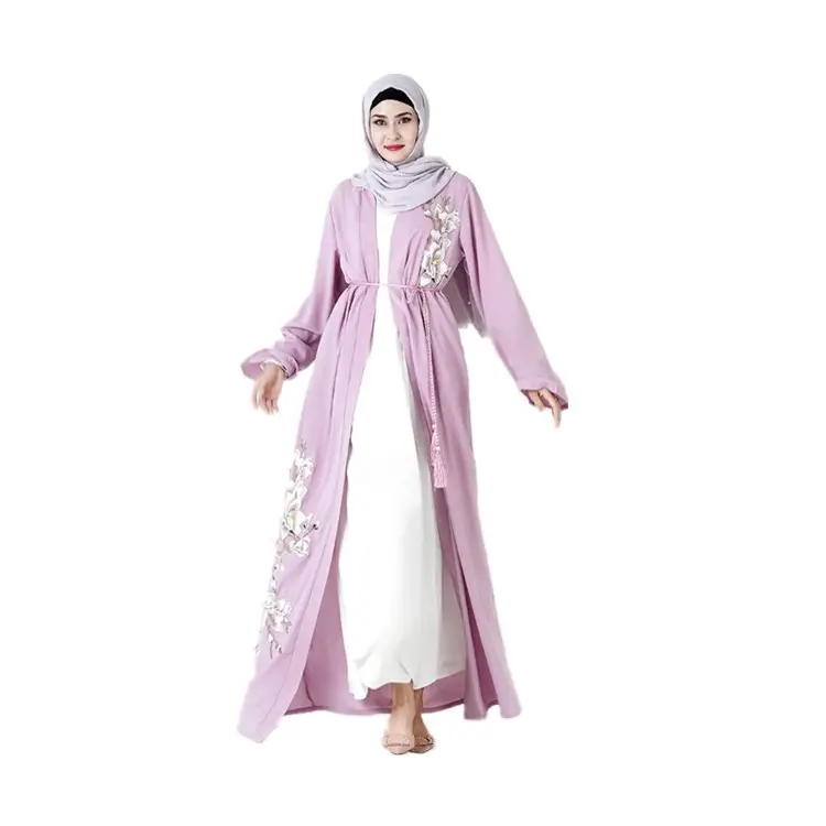 Vendita calda islamico a righe Abaya abbigliamento musulmano abito islamico campione gratuito donne poliestere Dubai Abaya prezzo all'ingrosso adulti 1 pz