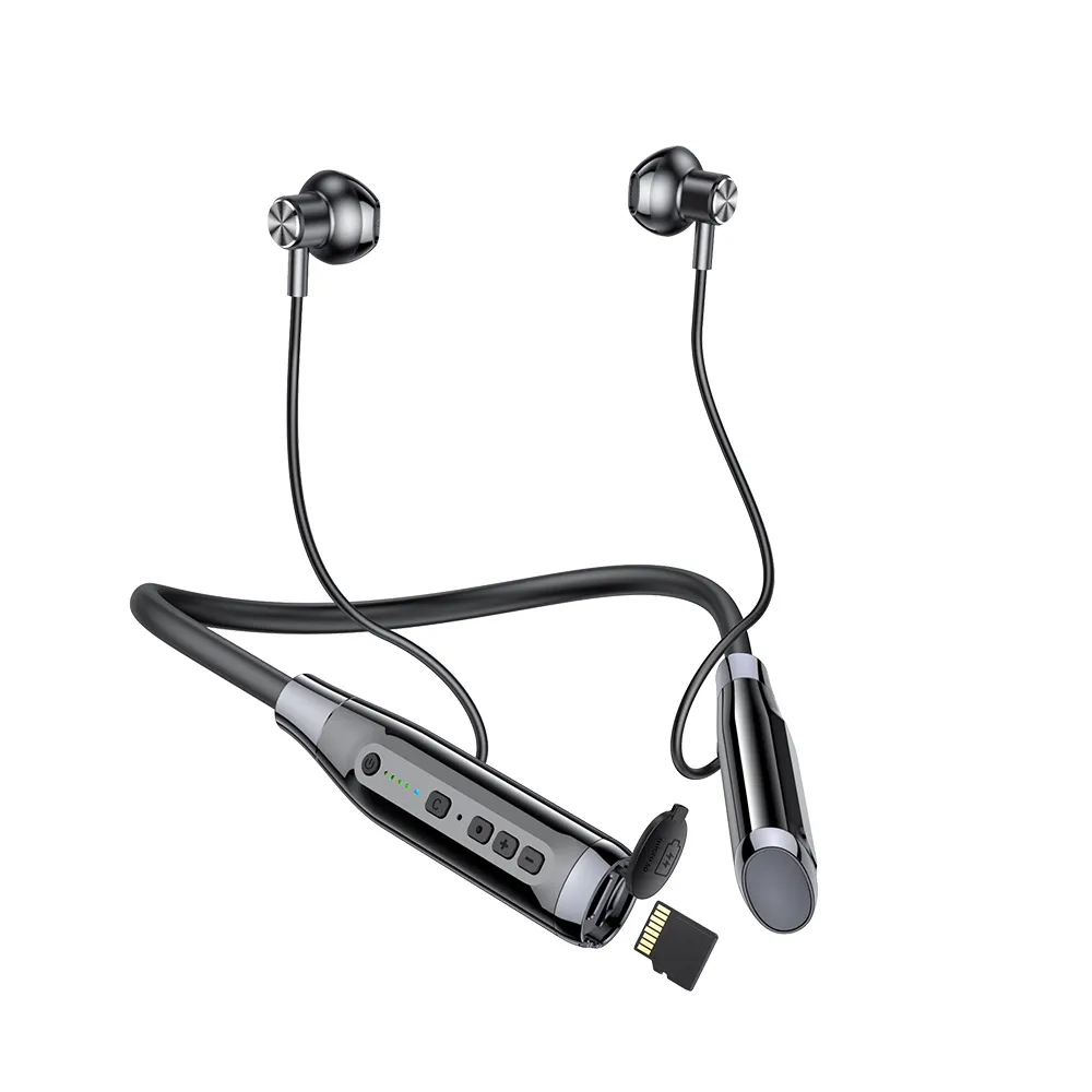 RD12MAX Neckband Earphone Stereo Nirkabel, Headset Olahraga Mendukung Kartu Memori TF BT 5.0 Waktu Pemutaran 100 Jam