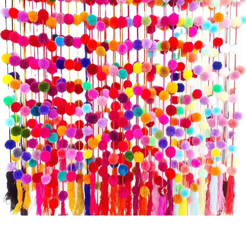 도매 사용자 정의 아름다운 수제 솔리드 밝은 멀티 컬러 화환 5 피트 멕시코 Pom Pom 공 화환 파티 축제 장식