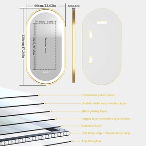 <span class=keywords><strong>Miroir</strong></span> de salle de bain moderne ovale avec éclairage LED, anti-buée, à intensité variable, cadre doré, IP65/IP66, garantie 5 ans pour - Product Image 4