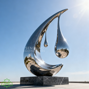 Sculpture en acier inoxydable poli miroir personnalisée Senzhao, sculpture en forme de goutte d'eau, art métallique abstrait moderne, statue pour décoration extérieure - Product Image 5