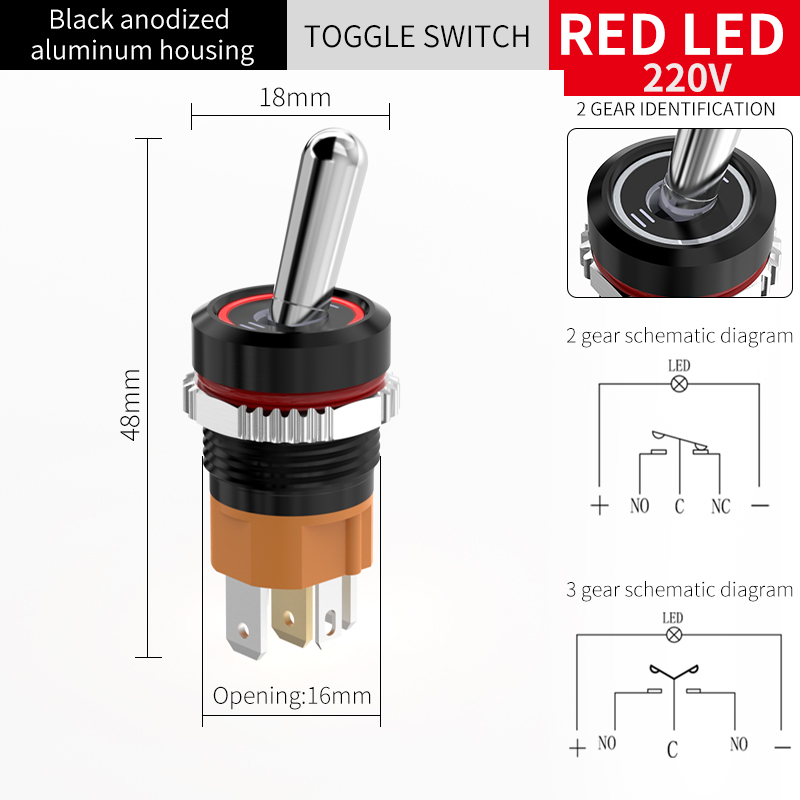 2-Pos/Black Anodized/Red/220V