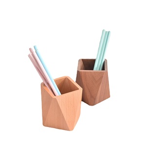Diamond Shaped Wooden <b>Pen</b> Holder Square Office Desk Storage <b>Box</b> Simple Stationery Organizer Walnut And Beech Wood - Product Image 3