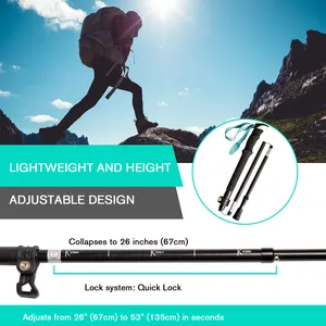 Trekking Pole Carbon Fiber Outdoor Walking Retractable Hiking Stick Nordic Climbing Adjustable Anti-shock Durable 3 Sections