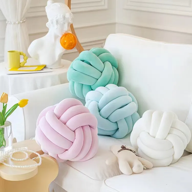 Best Quality Flocky 2 Tube Boucle Knot Ball Decorative Sofa Cushion Home Decor Knot Cushion Pillow