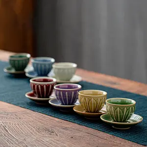 Cerámica gruesa de hielo Crack taza de té japonés estilo Retro de cerámica hogar siete colores pequeña taza de té