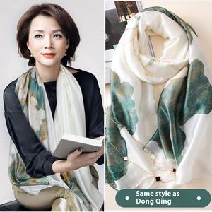 2024 Hangzhou Collection léger véritable soie Satin écharpe longue plage <span class=keywords><strong>voile</strong></span> motif géométrique crème solaire propriétés Polyester - Product Image 1