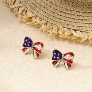 American Independence Day Bowknot <b>Stud</b> Earrings Fashion European and American Style Super Sparkly Personalized Party Earrings - Product Image 1