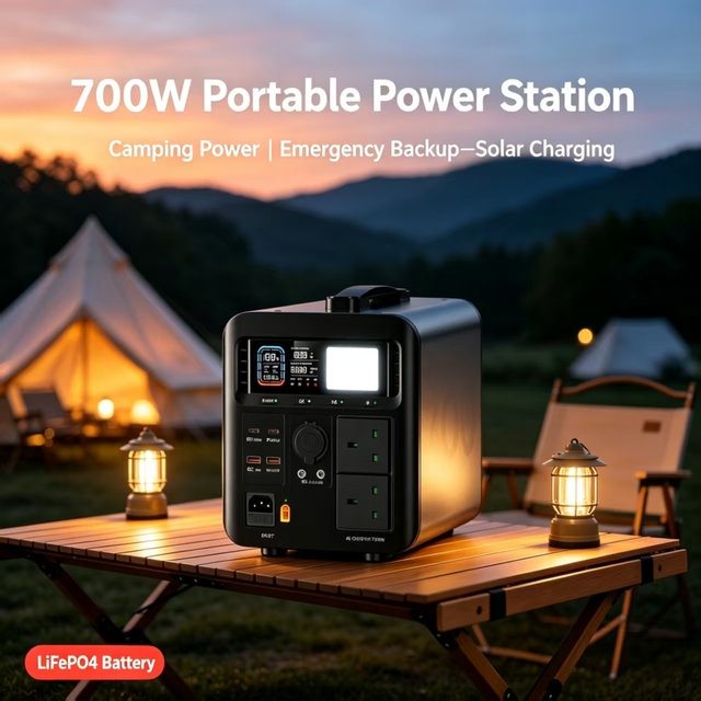 700W LiFePO4 Portable Power Station, UPS Fast Charging 2H, PD100W Type-C, DC Output, LCD Display for Camping Home Use