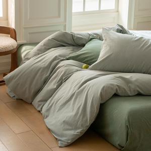 Tüm pamuk ipliği boyalı yıkanmış yedi parçalı kiti saf yatak yorgan kapağı suya dayanıklı 300tc Modern sadelik yorgan seti güz - Product Image 3