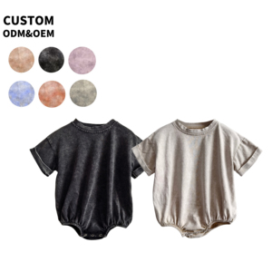 Unisex Acid Wash Strick Baumwolle Stram pler Niedlich Sommer Casual Style Säugling Vintage Bubble Kleid für Jungen Mädchen Button Closure ODM - Product Image 1