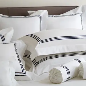 Luxury Hotel Soft Premium Lines Embroidery 7 Pieces Quilt Bedding Set 100% Cotton